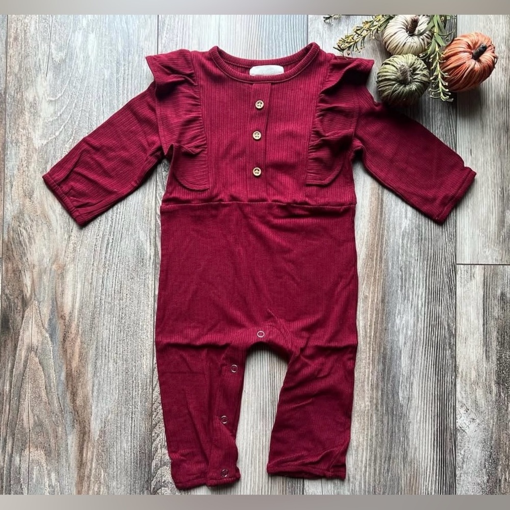 (NWT) Vignette Burgundy Ruffled Baby Girl Romper